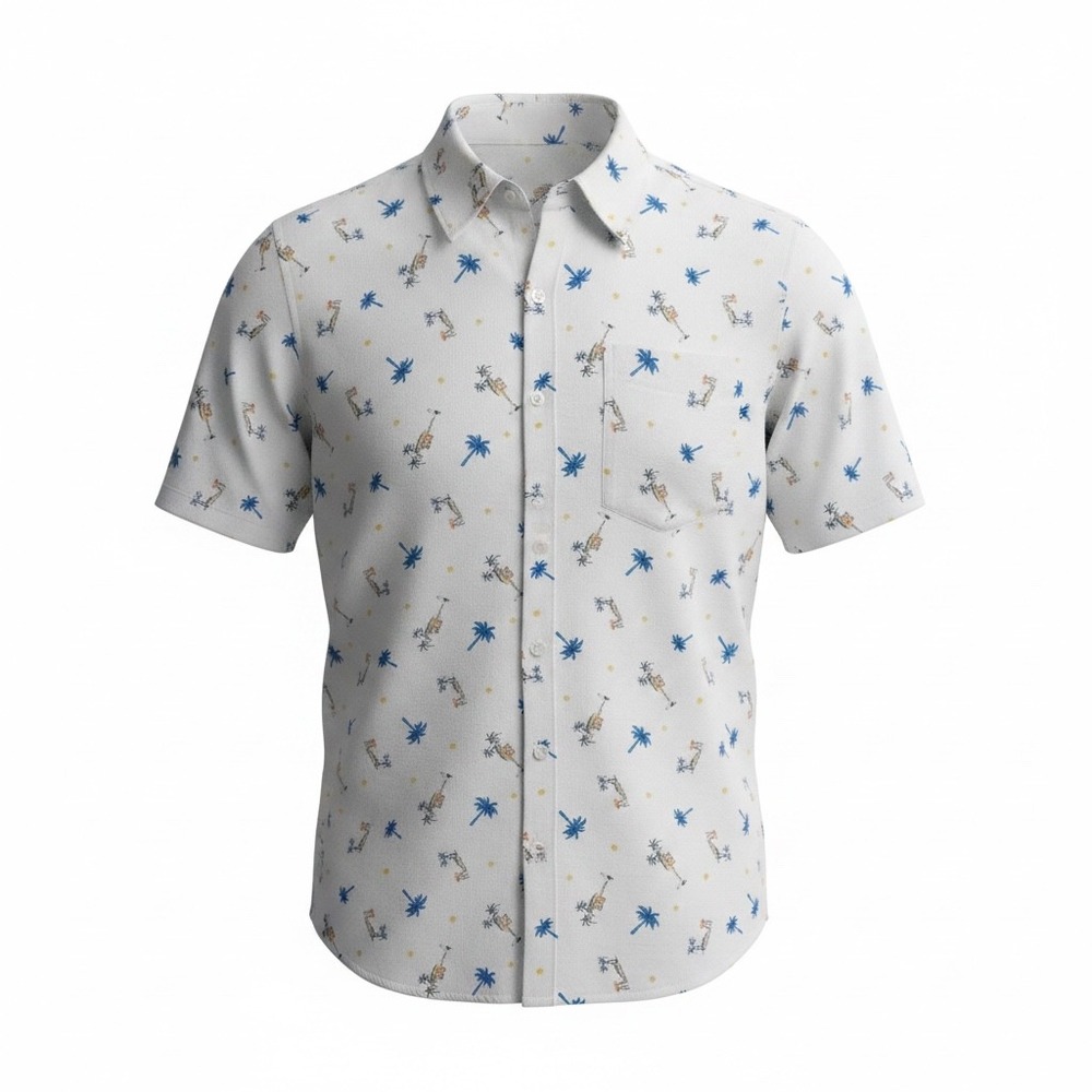 Chaps Mens XL White Tropical Palm Tree  Print Short Sleeve Button Down